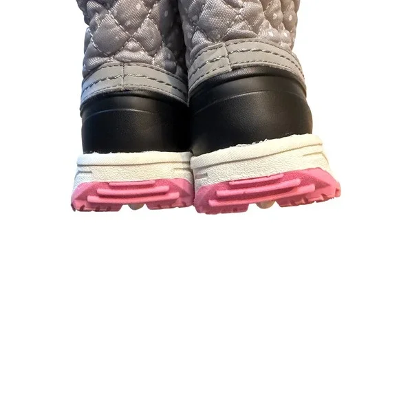 Carters Kids Snow Boots Quilted Gray Pink Laces Faux Fur Lined Winter‎ Size 12 - Picture 9 of 13